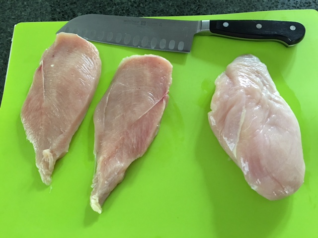 Halved chicken breasts