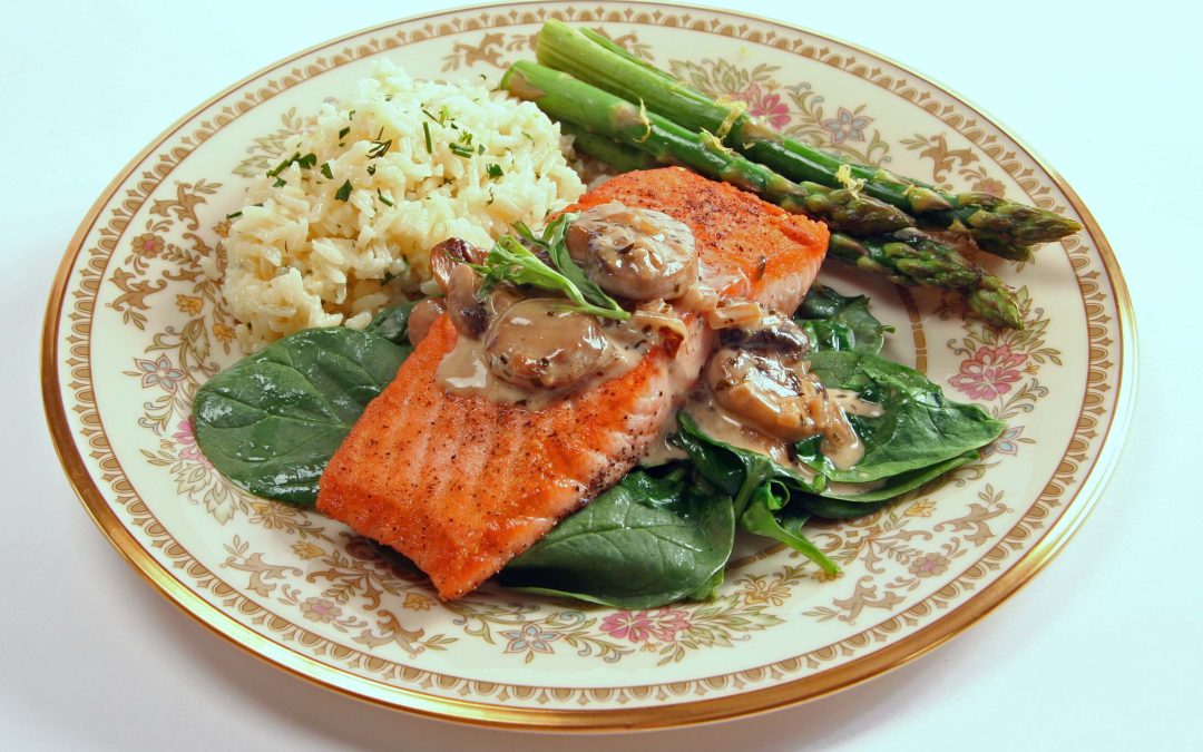 Pan-Seared Salmon on Wilted Spinach with Wine-Shallot Sauce