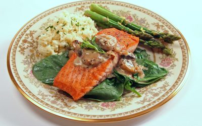 Pan-Seared Salmon on Wilted Spinach with Wine-Shallot Sauce