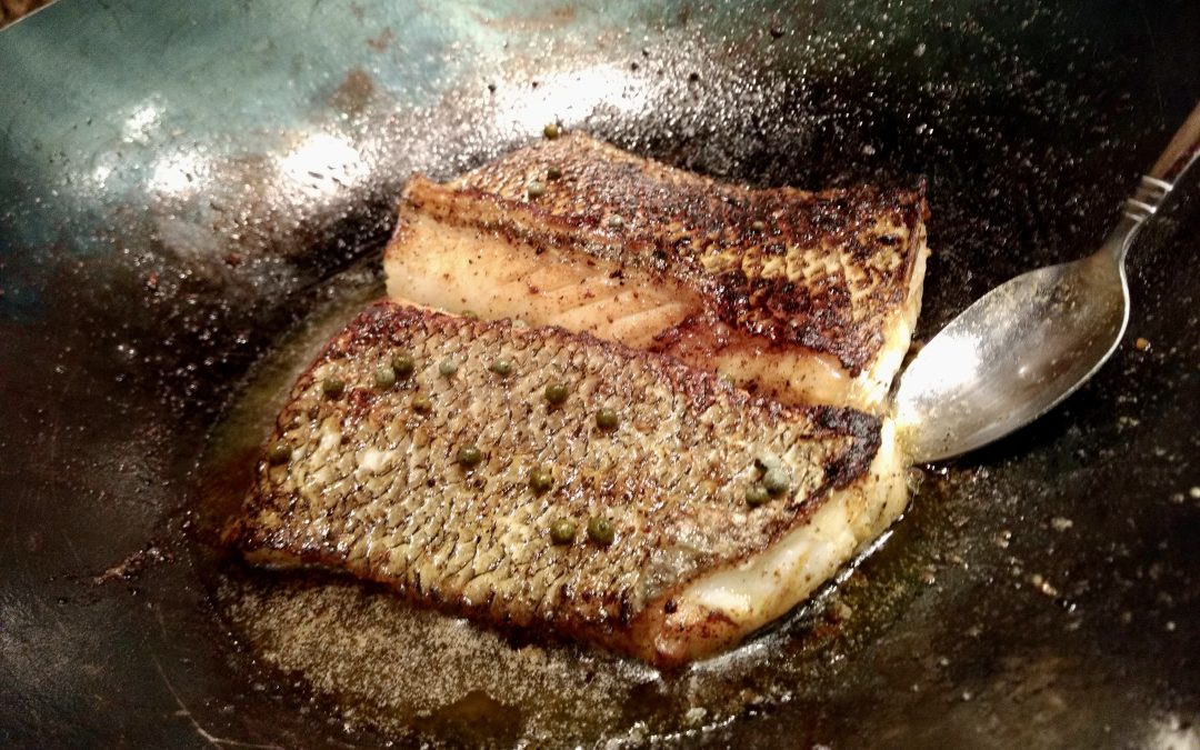 Wok-Seared Chilean Sea Bass with Green Peppercorn Butter